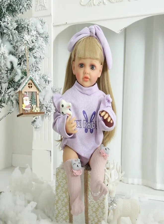 Onecado Reborn Baby Doll Girl 22 Inch Soft Lifelike Girl Doll, Silicone Realistic Baby Doll Toy Princess Toddler Bebe with Brown Long Hair Gift - Image 4
